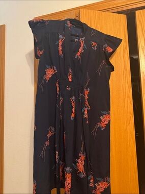 Bar III Navy Midi Dress with Coral Floral Accents